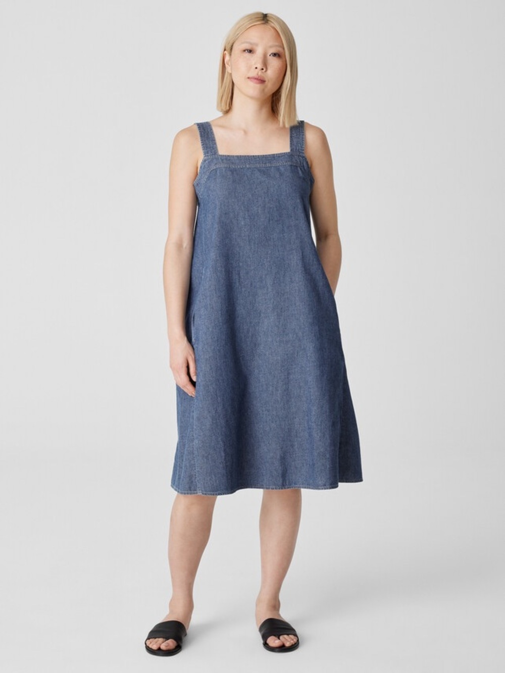 EILEEN FISHER | Airy Organic Cotton Twill Square Neck Dress